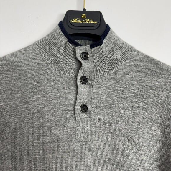 NWOT Boys Brooks Brothers Pullover Sweater Gray & Navy Trim Merino Wool Medium - Picture 2 of 4